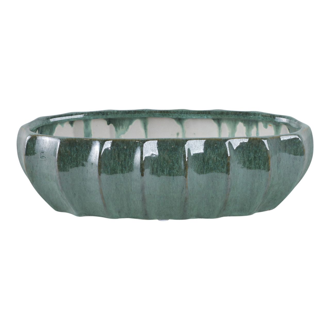 BLUE GREEN CERAMIC BOWL 16 x 8 x 4