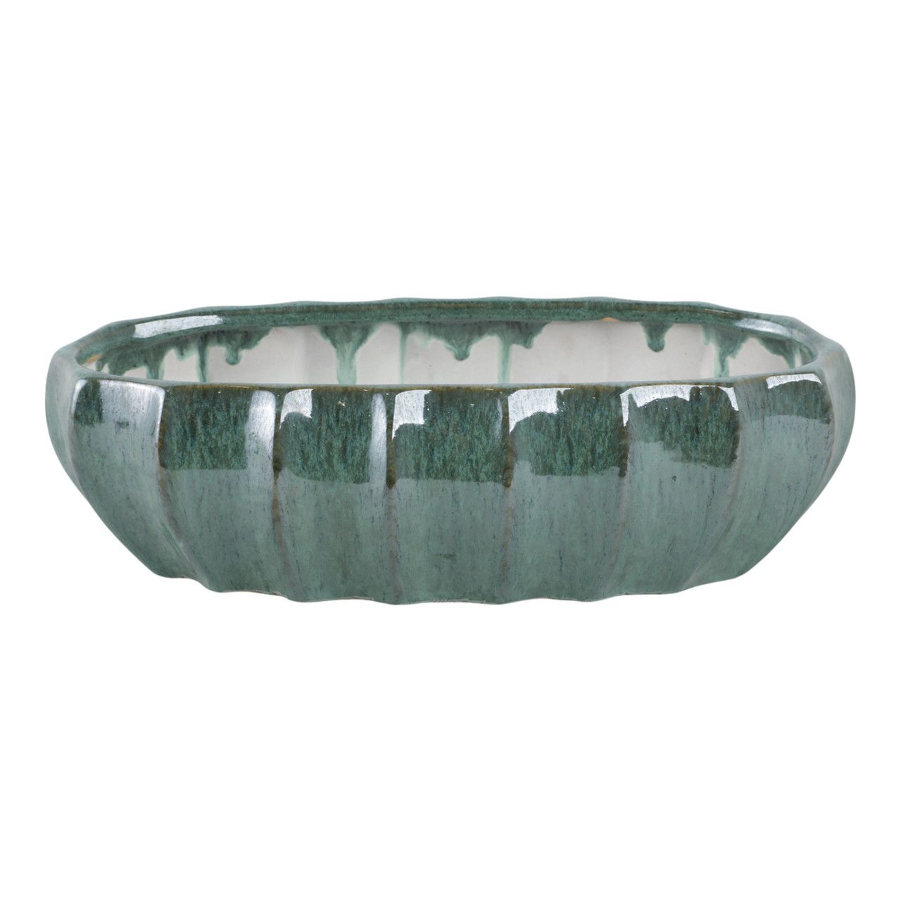 BLUE GREEN CERAMIC BOWL 16 x 8 x 4