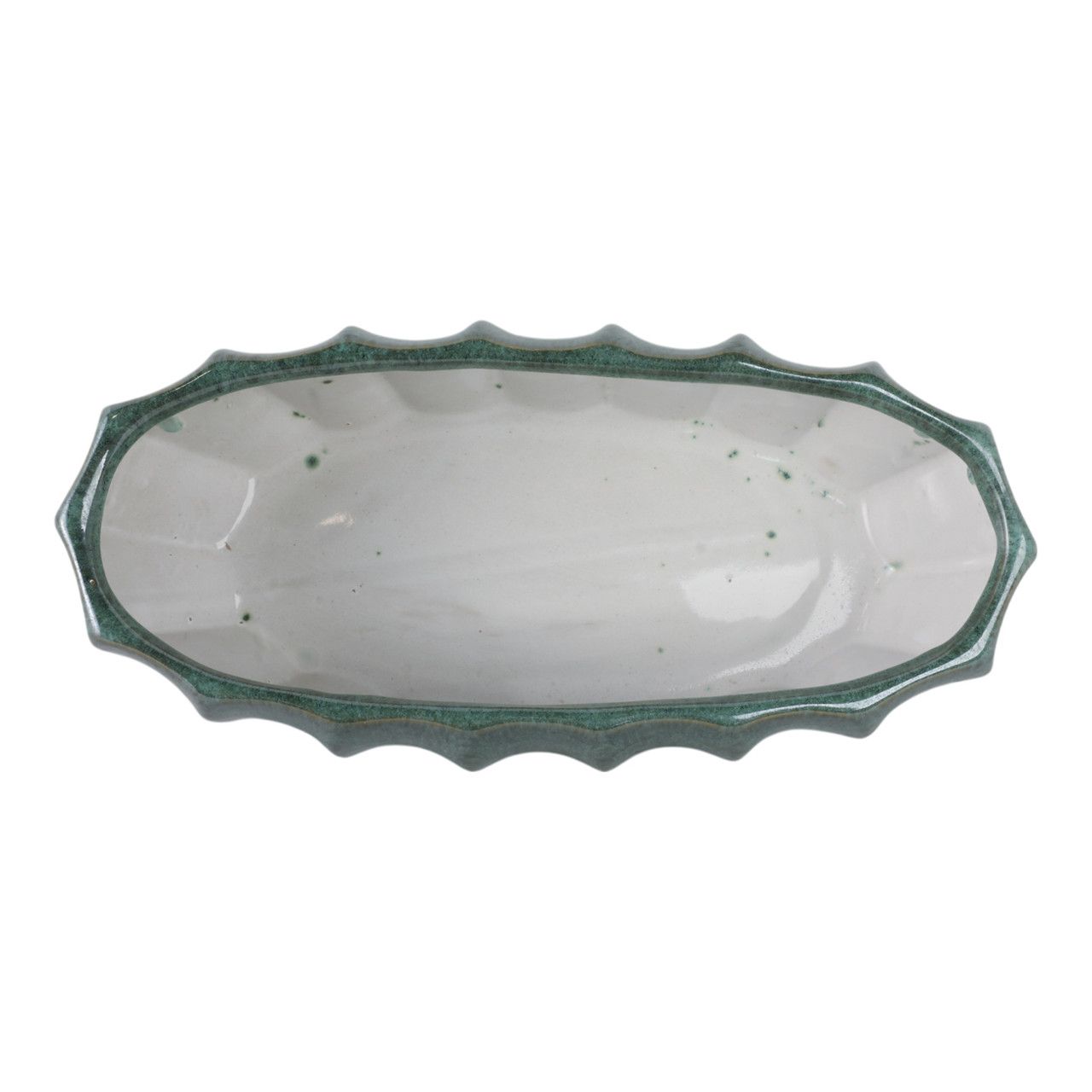 BLUE GREEN CERAMIC BOWL 16 x 8 x 4