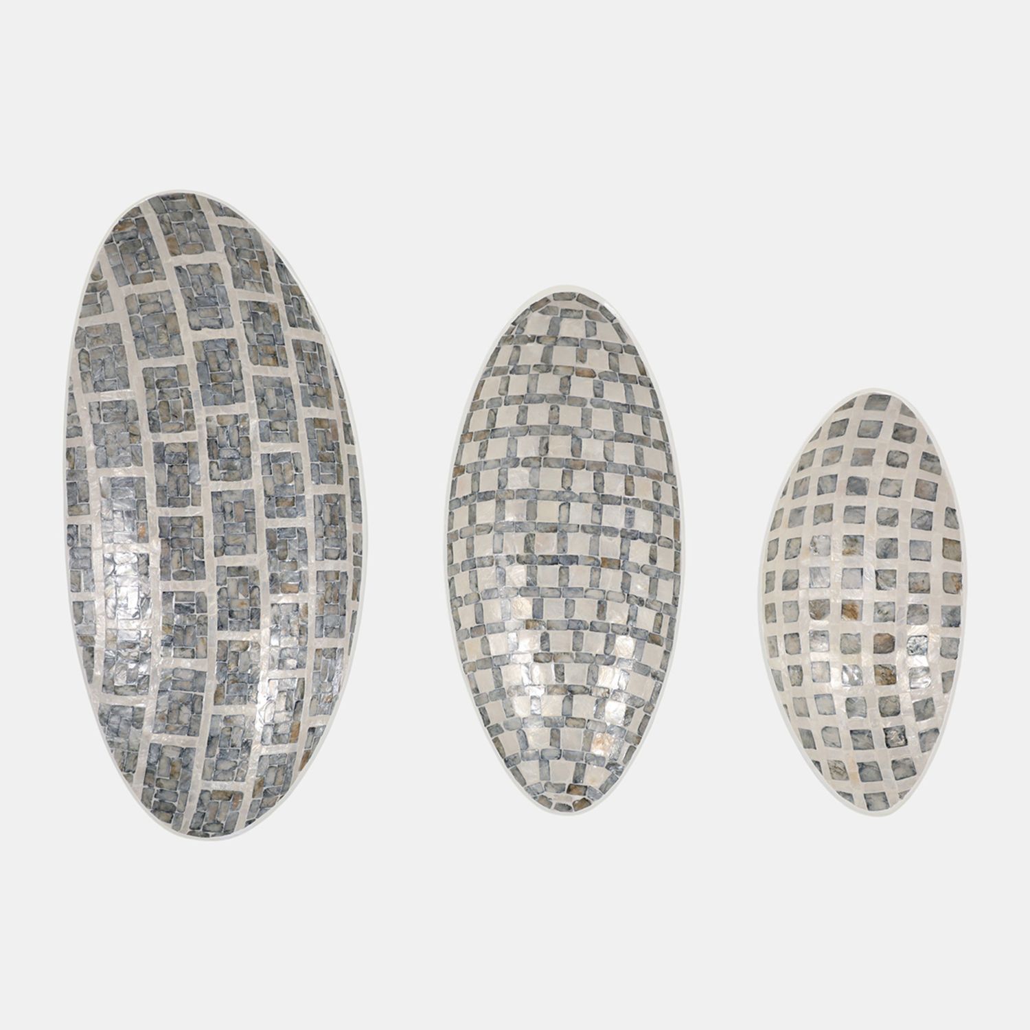 CAPIZ ASSORTED PLAID BOWLS, IVORY (SET OF 3)  22 x 11 x 4 (15/19/22&quot; )