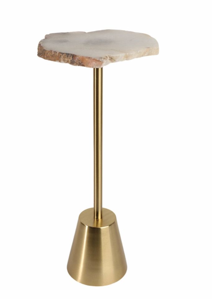 27" REYKUR TALL RAW AGATE TABLE, WHITE/GOLD 27" REYKUR TALL RAW AGATE TABLE, WHITE/GOLD