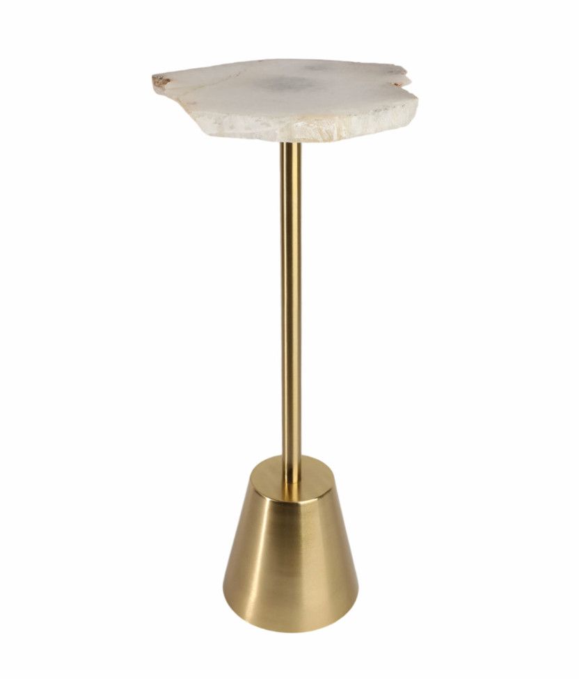 27" REYKUR TALL RAW AGATE TABLE, WHITE/GOLD 27" REYKUR TALL RAW AGATE TABLE, WHITE/GOLD