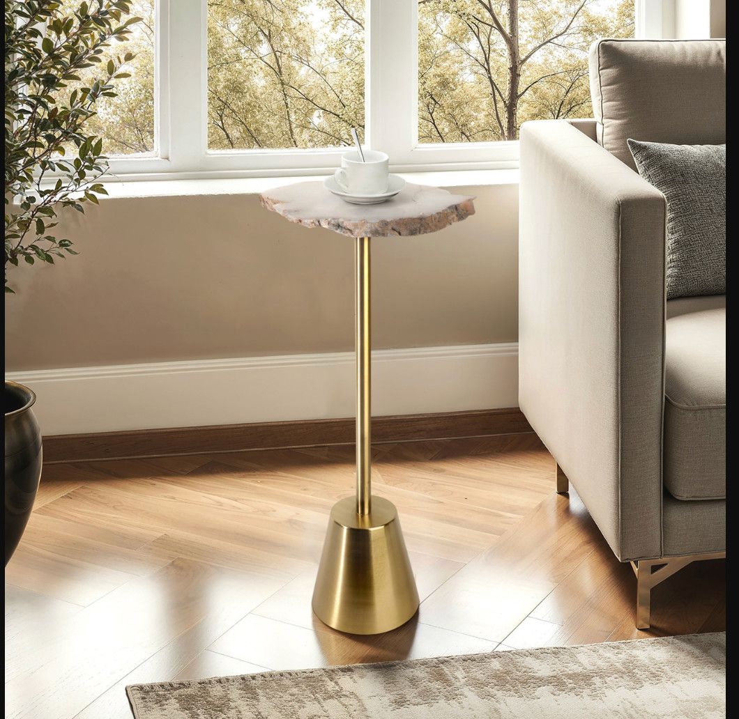 27" REYKUR TALL RAW AGATE TABLE, WHITE/GOLD 27" REYKUR TALL RAW AGATE TABLE, WHITE/GOLD