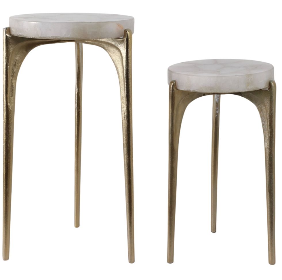 WHITE QUARTZ TOP Set of 2 ACCENT TABLE 13 x 13 x 23 + 19 x x 13 x 13