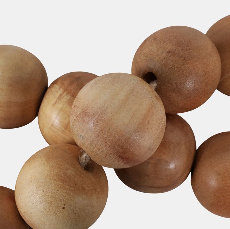 LRG WOOD BEADED GARLAND W/ TASSEL, NATURAL  25&quot; x 2&quot; x 2&quot;