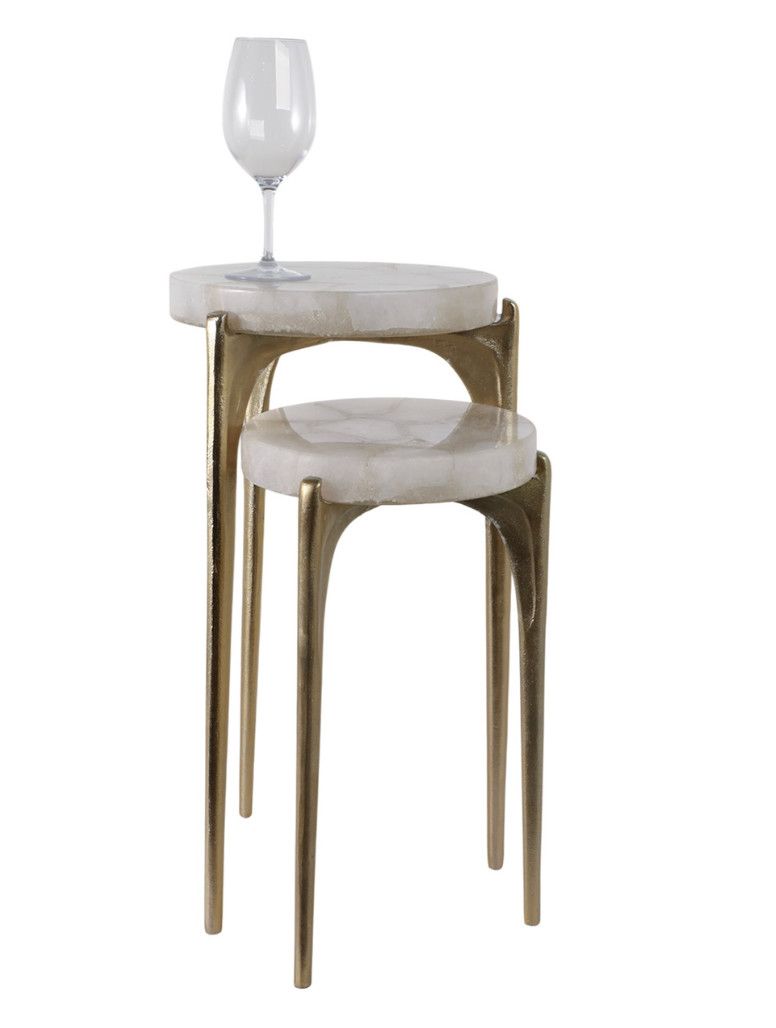 WHITE QUARTZ TOP Set of 2 ACCENT TABLE 13 x 13 x 23 + 19 x x 13 x 13