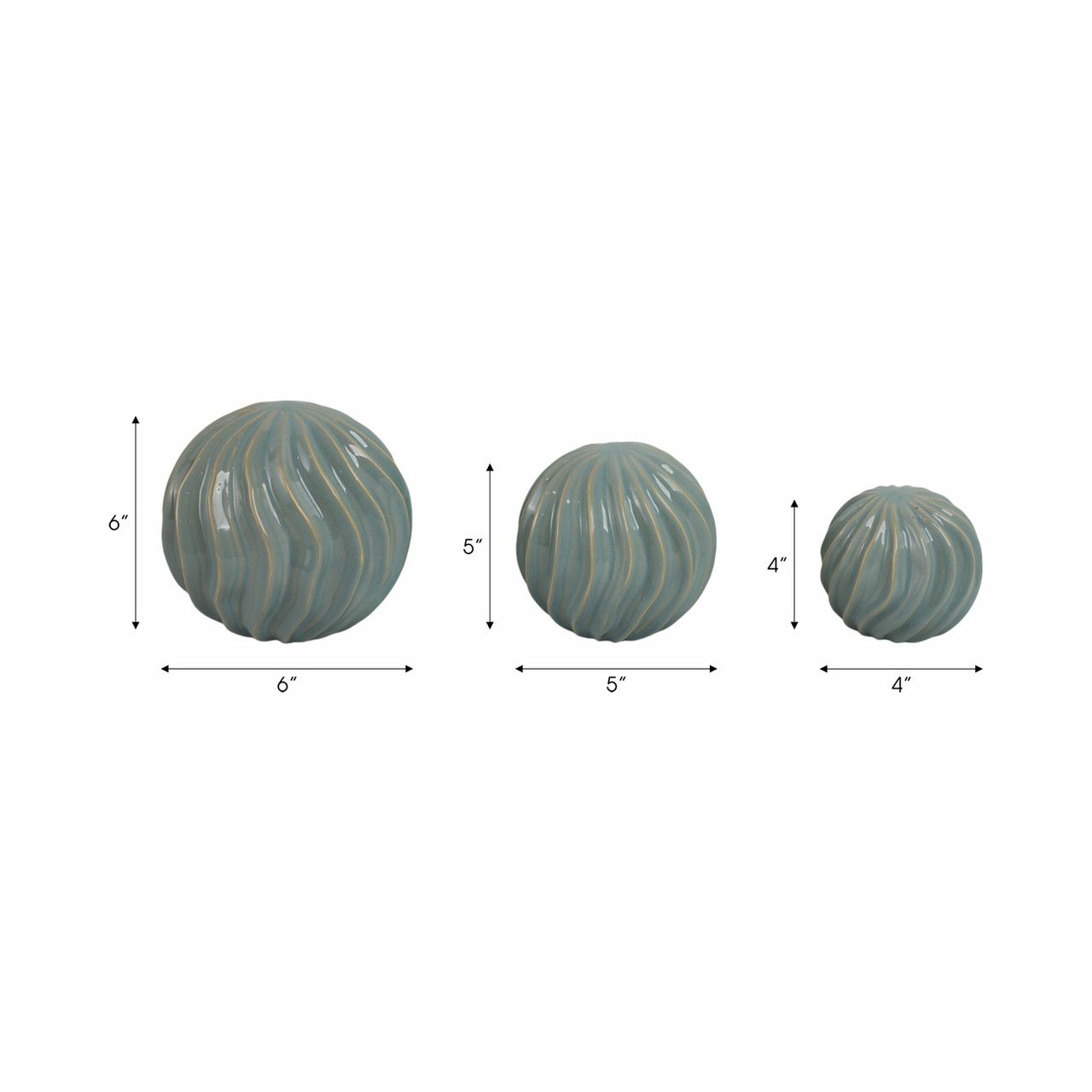 (4/5/6" ) SEASIDE BLUE CERAMIC BALLS - SET OF 3 (4/5/6" ) SEASIDE BLUE CERAMIC BALLS - SET OF 3