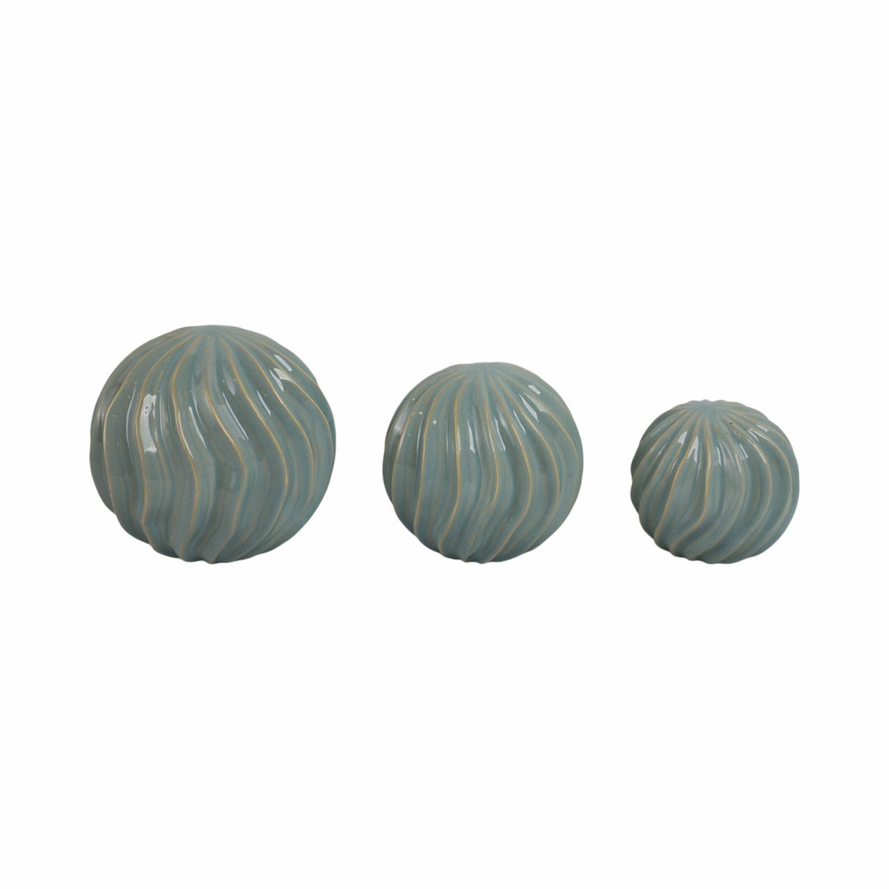 (4/5/6" ) SEASIDE BLUE CERAMIC BALLS - SET OF 3 (4/5/6" ) SEASIDE BLUE CERAMIC BALLS - SET OF 3