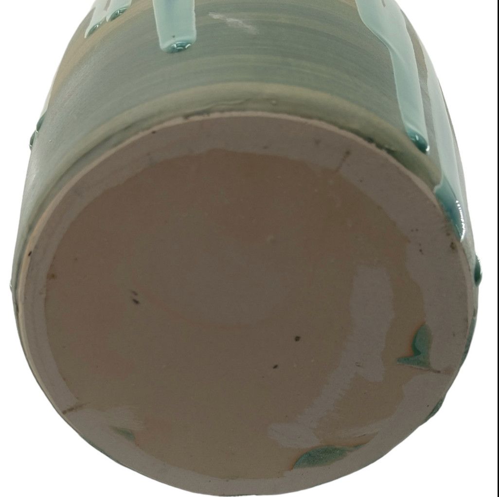 TEAL AND BROWN SMALL SLIM CERAMIC VASE 7 x 7 x 18