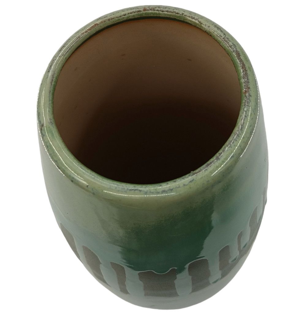 TEAL AND BROWN SMALL SLIM CERAMIC VASE 7 x 7 x 18
