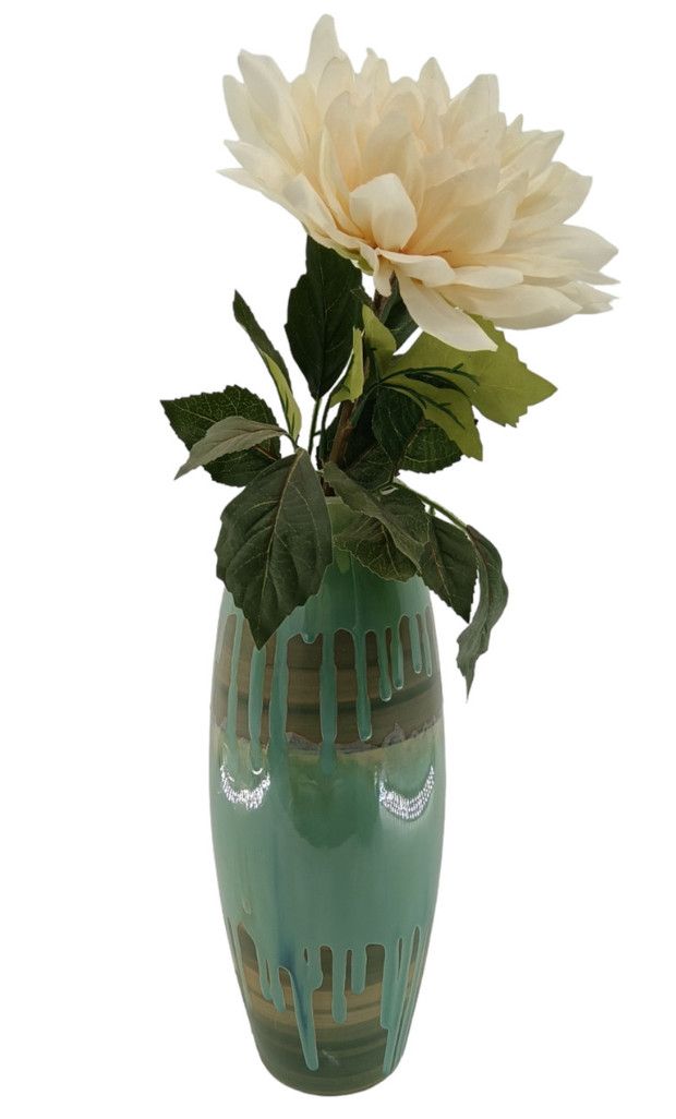 TEAL AND BROWN SMALL SLIM CERAMIC VASE 7 x 7 x 18