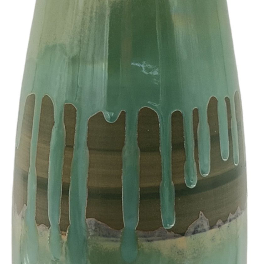 TEAL AND BROWN SMALL SLIM CERAMIC VASE 7 x 7 x 18