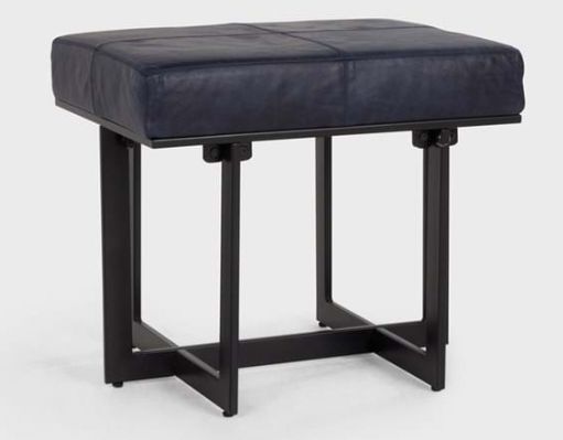 Stool-Night Blue leather-20x16x18