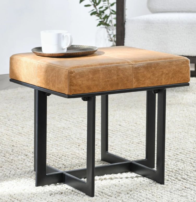 Stool-Night Blue leather-20x16x18