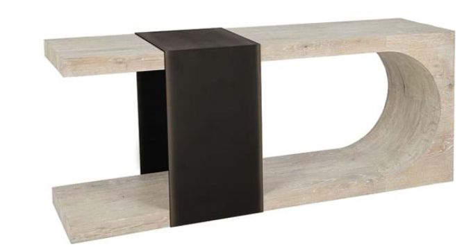 Reclaimed Oak Console with Metal band Aged Cream72"x17"x30" Reclaimed Oak Console with Metal band Aged Cream72"x17"x30"