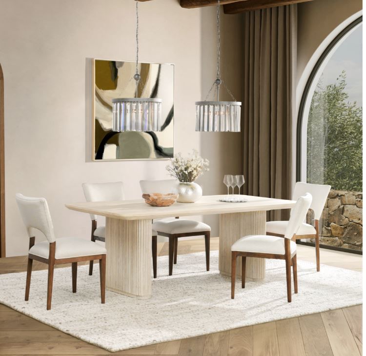 Oak Wood 84" Dining Table Cream Washed  84W x 40D x 30H 46" BETWEEN LEGS