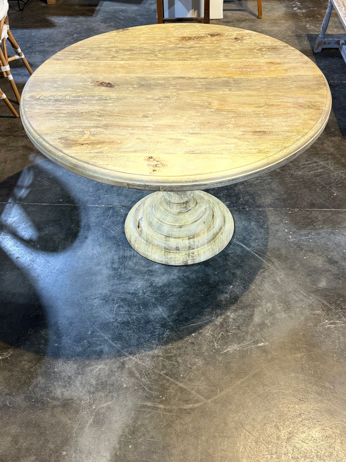 Container Item Mango Round Dining Table 48"Dia 31.5" H Container Item Mango Round Dining Table 48"Dia 31.5" H