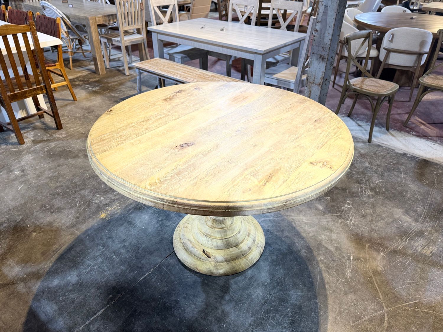 Container Item Mango Round Dining Table 48"Dia 31.5" H Container Item Mango Round Dining Table 48"Dia 31.5" H
