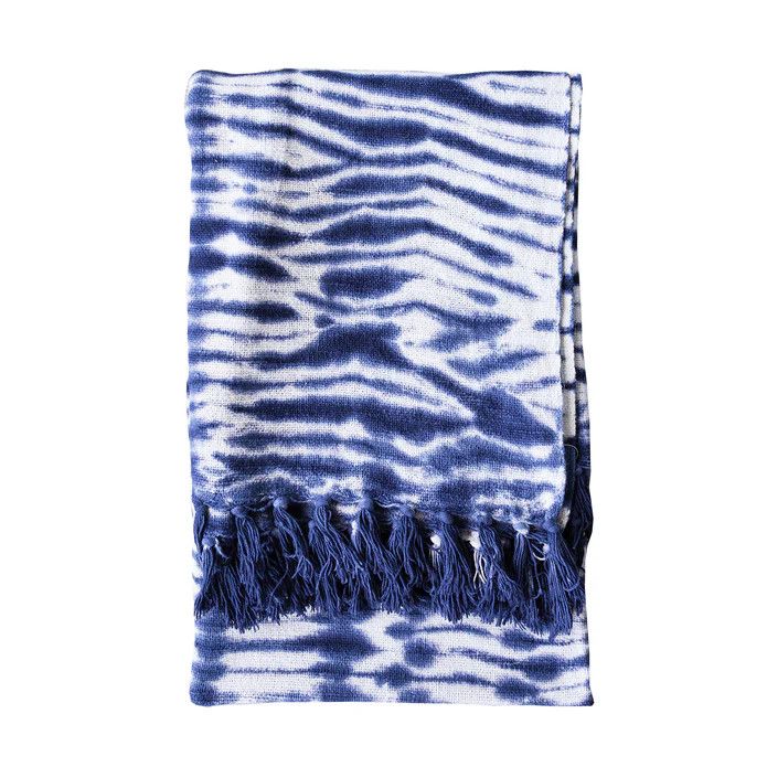 Blue Indigo back ground Style Slub Cotton Throw 51¼" x 67"