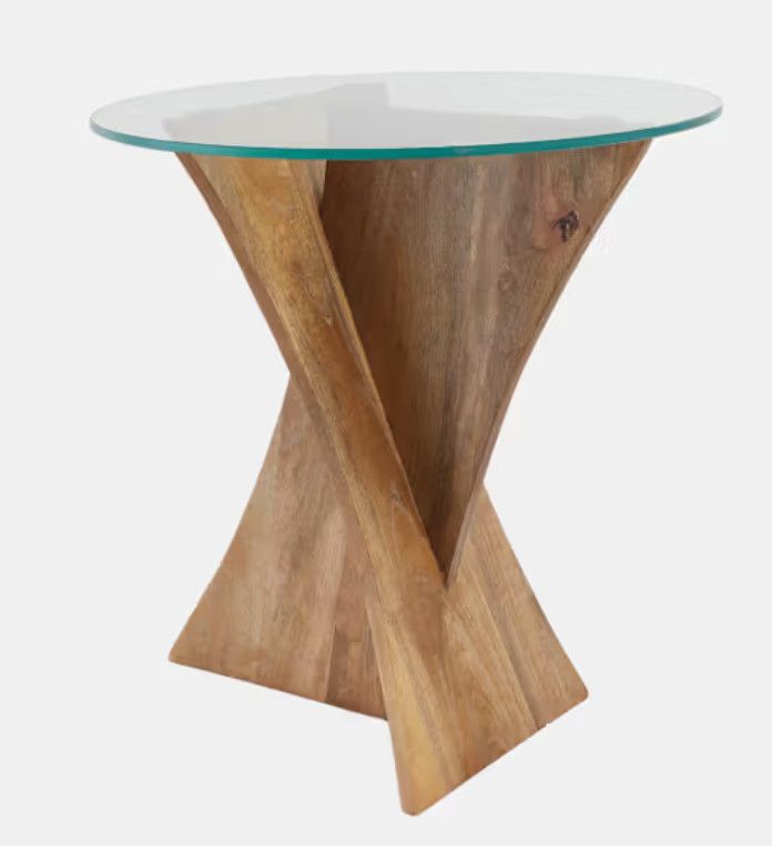 GLASS TOP MANGO X ACCENT TABLE, NATURAL 20 x 20 x 21 GLASS TOP MANGO X ACCENT TABLE, NATURAL 20 x 20 x 21