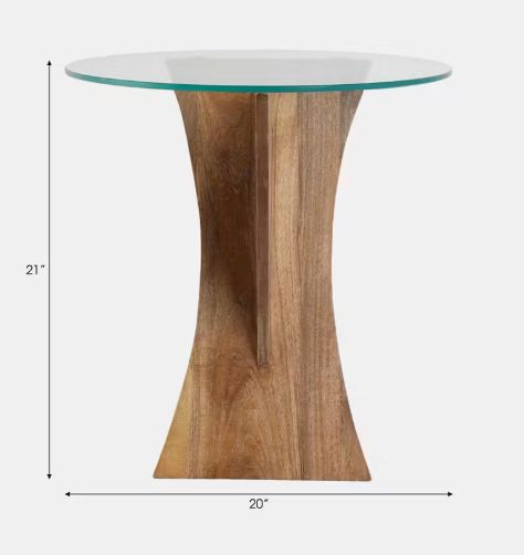 GLASS TOP MANGO X ACCENT TABLE, NATURAL 20 x 20 x 21 GLASS TOP MANGO X ACCENT TABLE, NATURAL 20 x 20 x 21