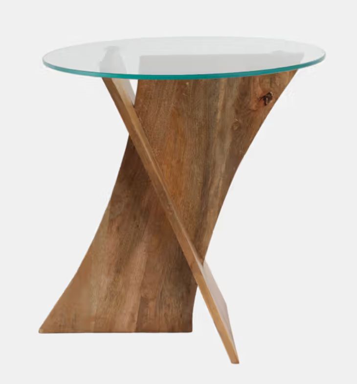 GLASS TOP MANGO X ACCENT TABLE, NATURAL 20 x 20 x 21 GLASS TOP MANGO X ACCENT TABLE, NATURAL 20 x 20 x 21