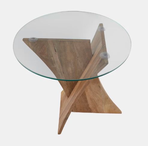 GLASS TOP MANGO X ACCENT TABLE, NATURAL 20 x 20 x 21 GLASS TOP MANGO X ACCENT TABLE, NATURAL 20 x 20 x 21