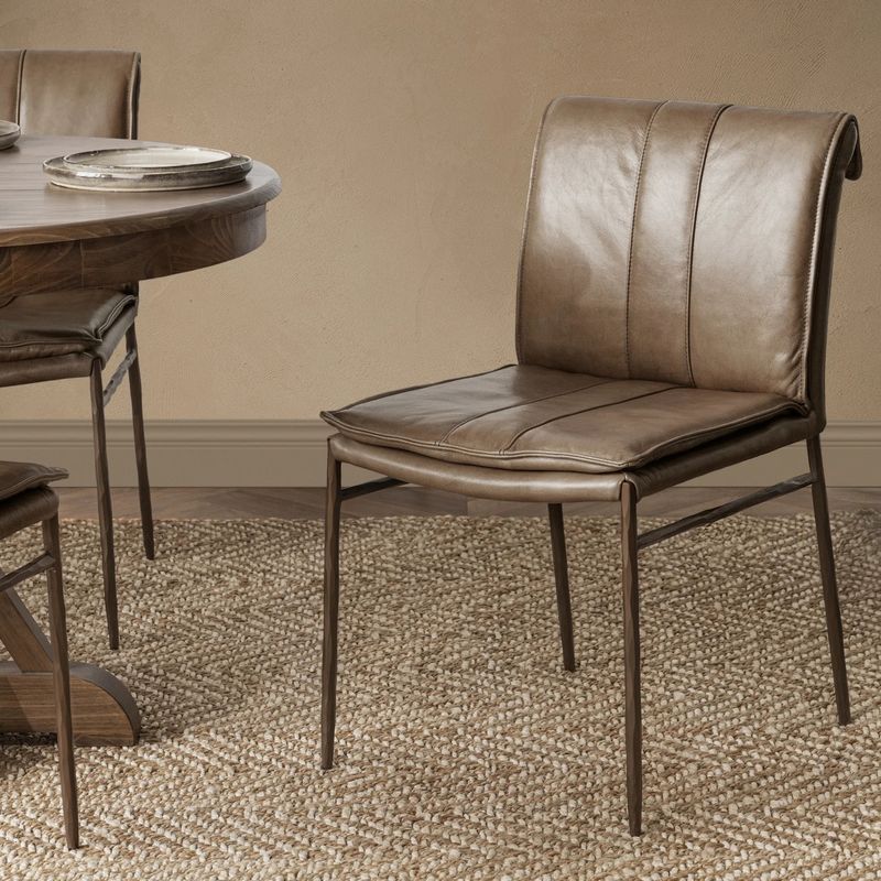 Leather Dining Chair Taupe 19.5”W x 23.75”D x 33.75”H ( Blk, Navy, Brn, Taupe Avail)