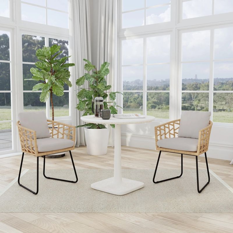 Outdoor Round Bistro Table - White elegant terrazzo finish 31”W x 31”D x 30”H Outdoor Round Bistro Table - White elegant terrazzo finish 31”W x 31”D x 30”H