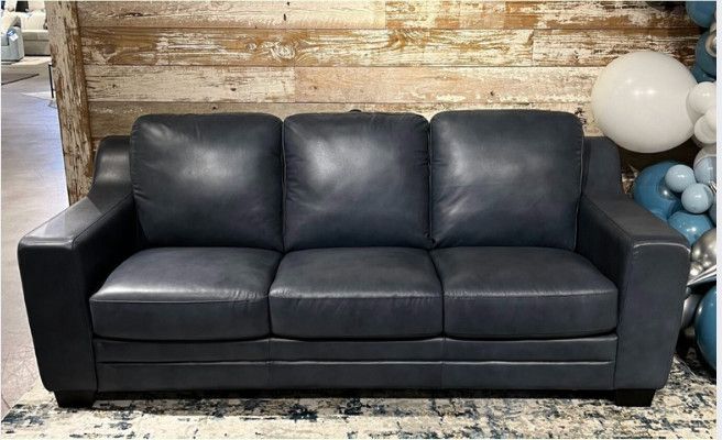 Leather Queen Sleeper Navy 84" x 37D 36H Self storing cushions