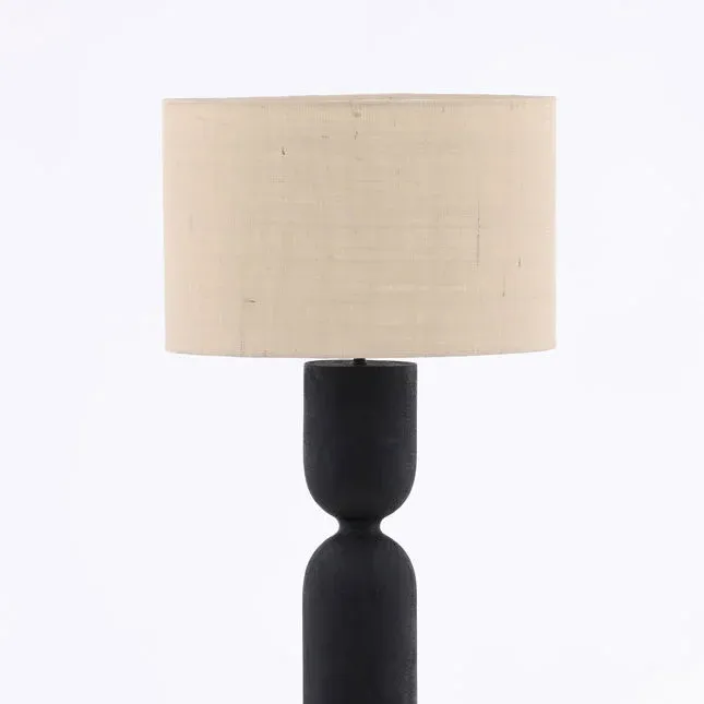 Floor Lamp Black Beige Jute Shade: 19.68W × 19.68D × 12.75H | Base: 10.75W × 10.75D × 54H