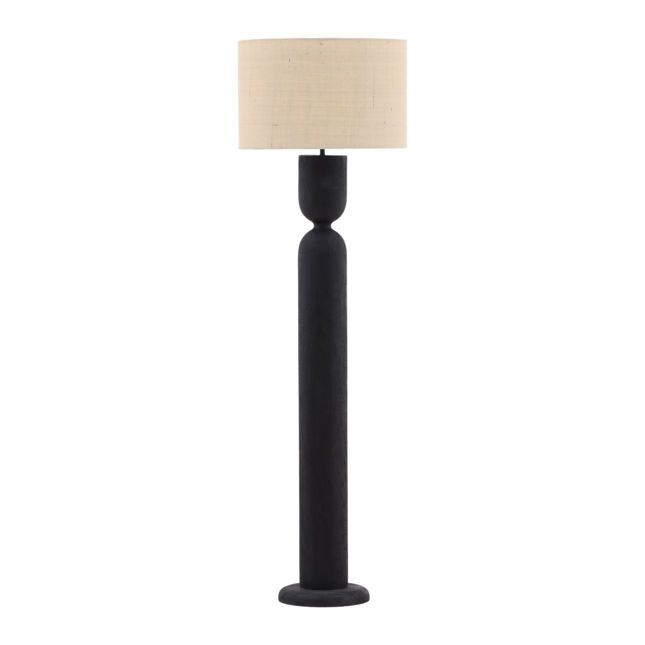 Floor Lamp Black Beige Jute Shade: 19.68W × 19.68D × 12.75H | Base: 10.75W × 10.75D × 54H