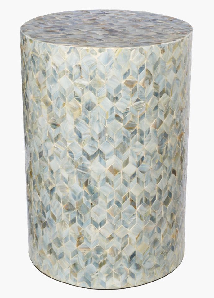 Side Table Unique Iridescent Shell  Lacquered Shell Unique Iridescent 13" x13" x 19" H