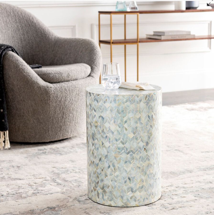 Side Table Unique Iridescent Shell  Lacquered Shell Unique Iridescent 13" x13" x 19" H