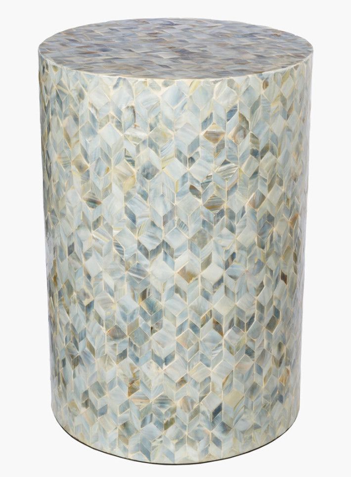 Side Table Unique Iridescent Shell  Lacquered Shell Unique Iridescent 13" x13" x 19" H