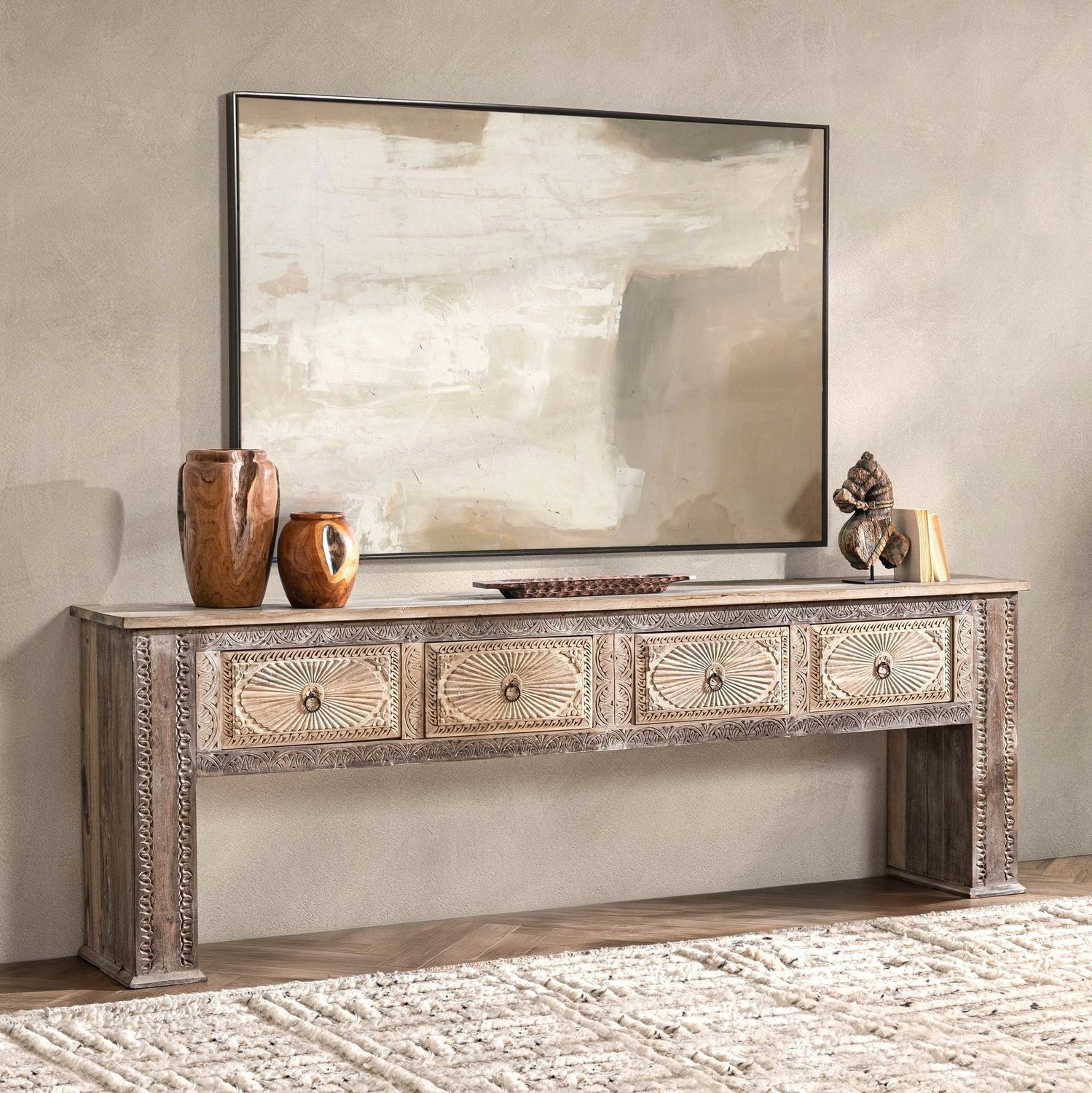 Craved 4 Drawer Console Table  108 x 18 x 36