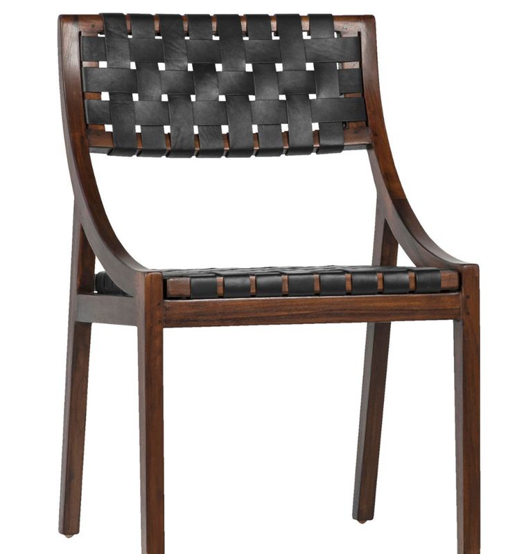 Carley Teak and Black leather dining head chairs Width: 21.5 in Depth: 21.5 in Height: 32.5 in Carley Teak and Black leather dining head chairs Width: 21.5 in Depth: 21.5 in Height: 32.5 in