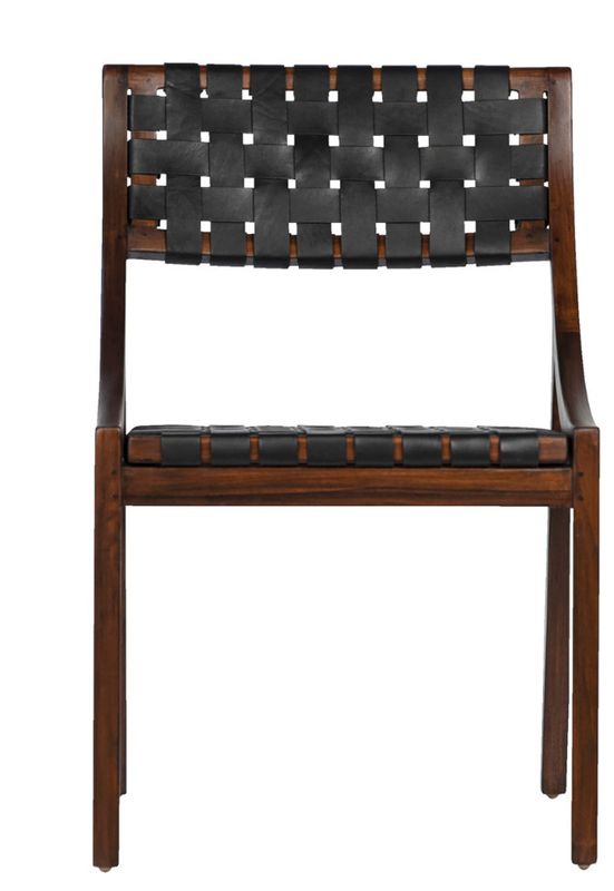 Carley Teak and Black leather dining head chairs Width: 21.5 in Depth: 21.5 in Height: 32.5 in