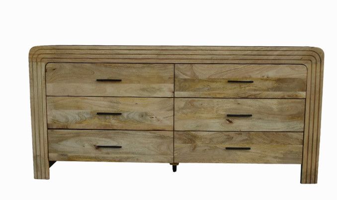 Wd. 6 Drawer Curved Juliet Dresser Blch Nat Mango 72 X18 X 34H Wd. 6 Drawer Curved Juliet Dresser Blch Nat Mango 72 X18 X 34H