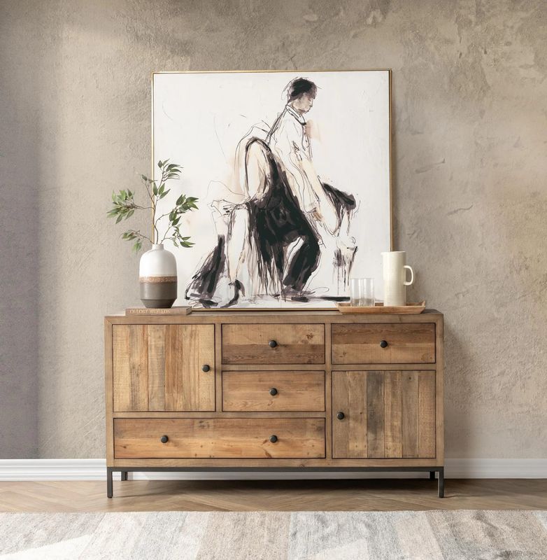 2 Door 4 Drawer Sideboard Natural Pine 65W x 18D x 35H