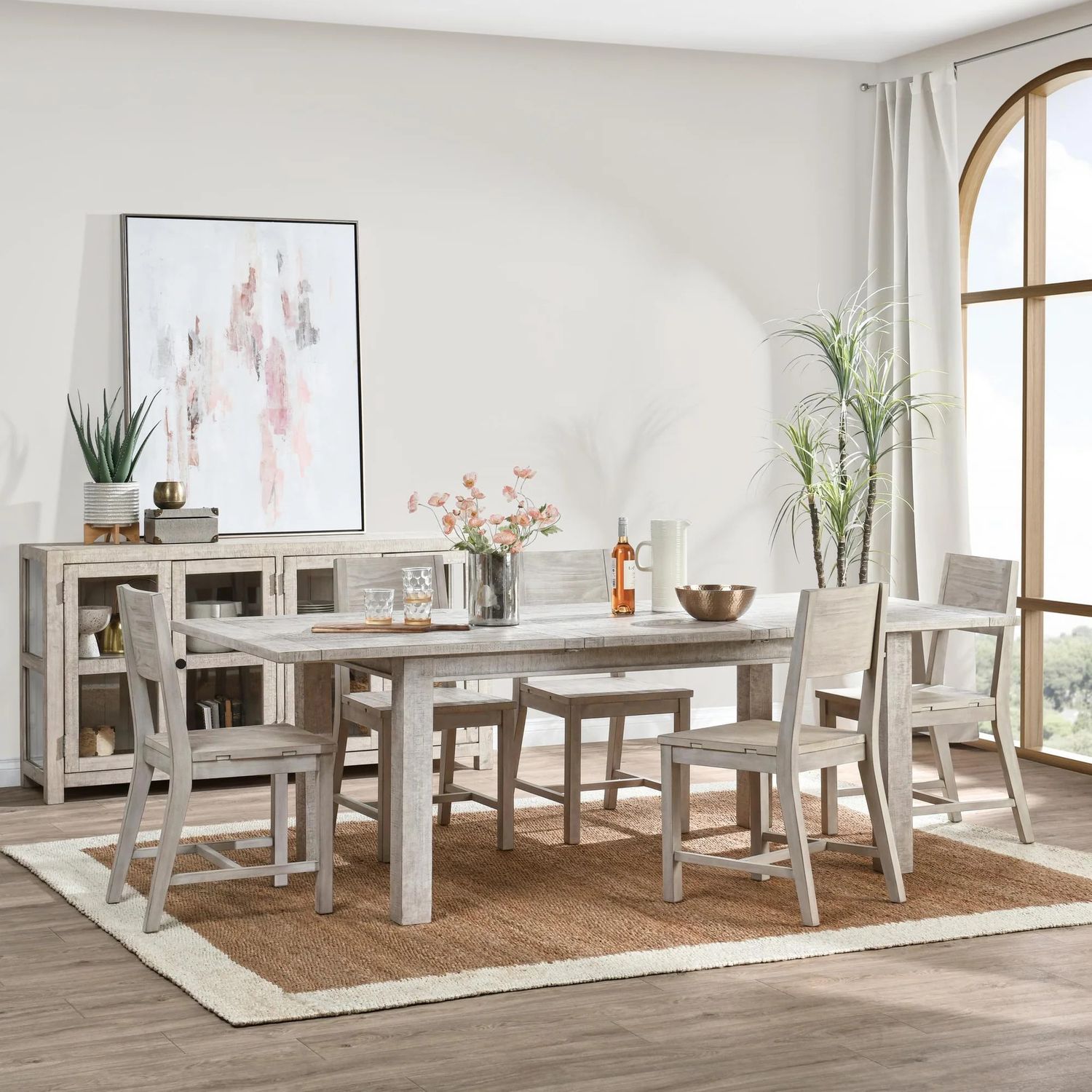 Self Storing Ext Dining Table White Washed 71-94 W x 40D x 30H Self Storing Ext Dining Table White Washed 71-94 W x 40D x 30H