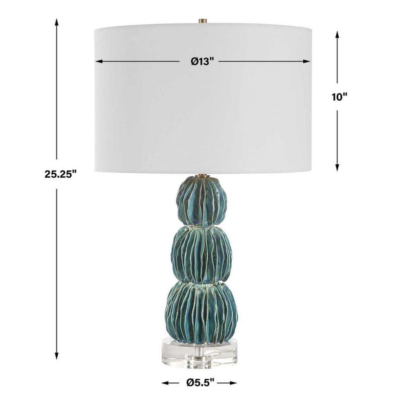 Teal Ceramic Spheres Stacked Lamp 25H, SHADE 10H X 13 Dia. (in)