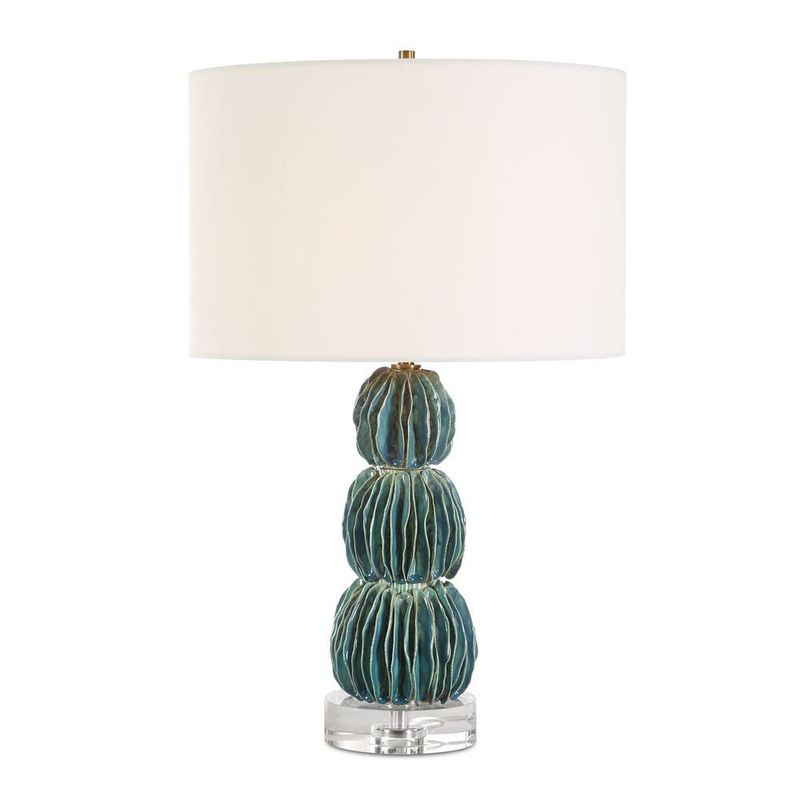 Teal Ceramic Spheres Stacked Lamp 25H, SHADE 10H X 13 Dia. (in) Teal Ceramic Spheres Stacked Lamp 25H, SHADE 10H X 13 Dia. (in)