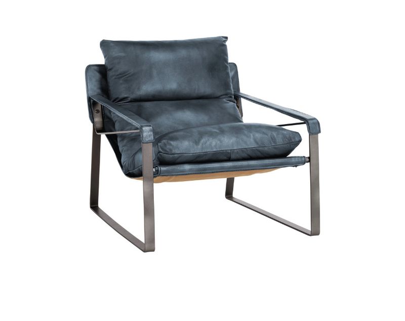 Blue Leather Sling Accent Chair - 29.38W x 32.38D x 29.5H