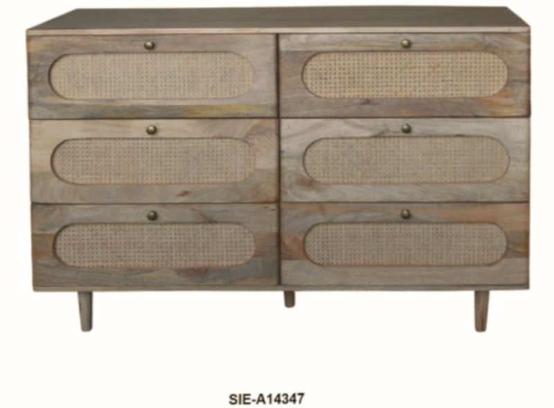 Wd. 6 Drawer Cane Dresser Juliet- 54Wx18Dx36H Wd. 6 Drawer Cane Dresser Juliet- 54Wx18Dx36H