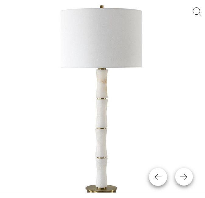 Polished Alabaster Sculpted Lamp 32H, SHADE 10H X 14 Dia. (in) Polished Alabaster Sculpted Lamp 32H, SHADE 10H X 14 Dia. (in)