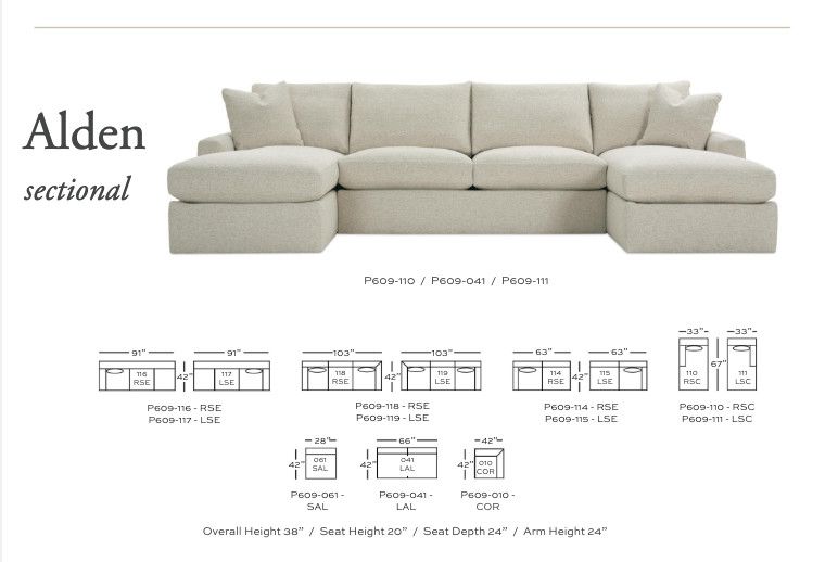 Alden 2 pc P609-[110,115] Sofa Chaise BU102-28 96 x 42 w 67 chaise x 38H Fern pillows