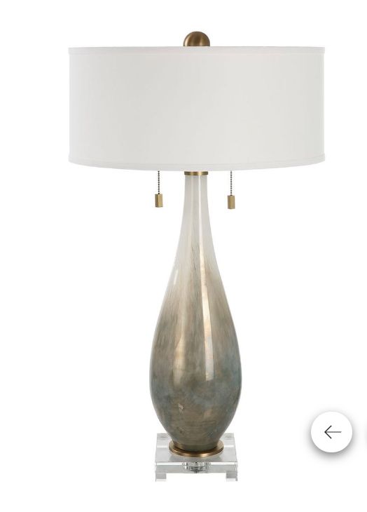 Smoked bronze, brushed brass, thick crystal foot Lamp, 32H, SHADE 8H X 18 Dia.