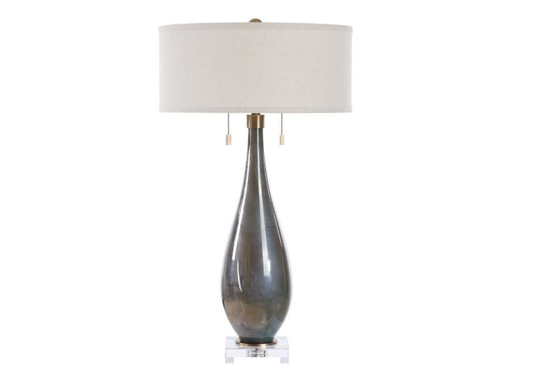 Crystal Table Lamp Smoked bronze, brushed brass, 32H, SHADE 8H X 18 Dia.