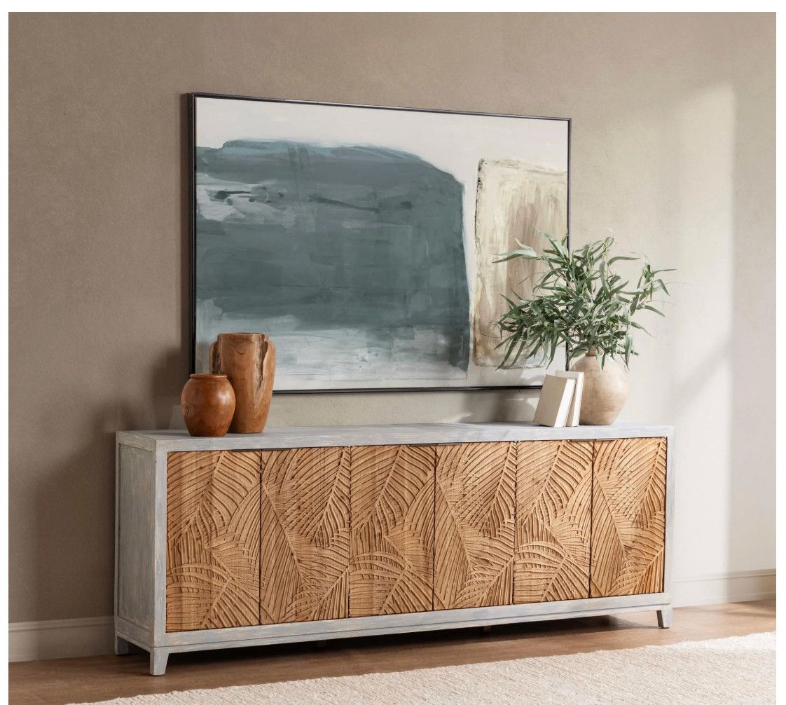 6 Door Coastal Palm Sideboard- 98"W x 18"D x 36"H